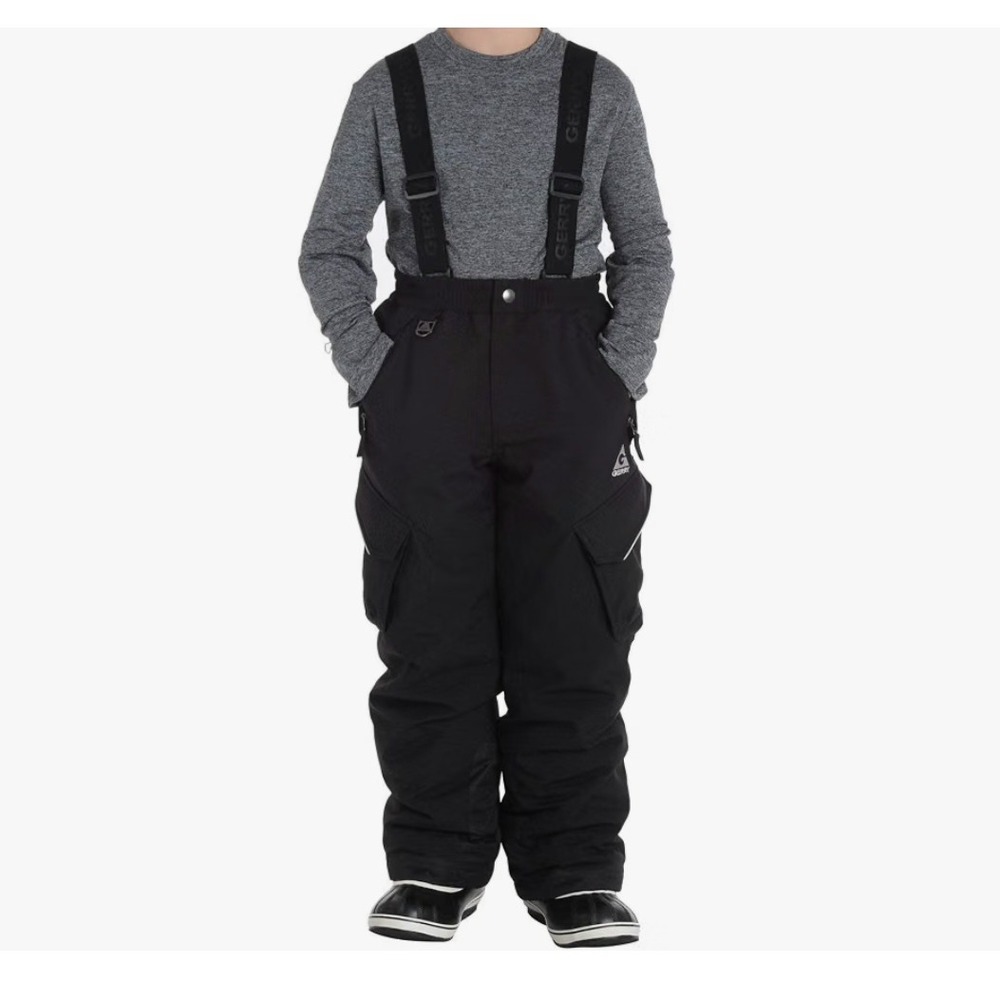 Gerry Kids Black Insulated Snow Pants Cargo Ski Bibs Suspenders Size L 14/16